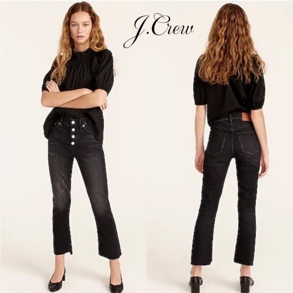 NWT J. Crew Billie Denim Boot Crop Black Charcoal Button Fly Denim Jeans Size 26